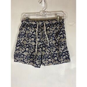 Zara Mens M Navy White Floral Swim Trunks Short Lined Drawstring Beach